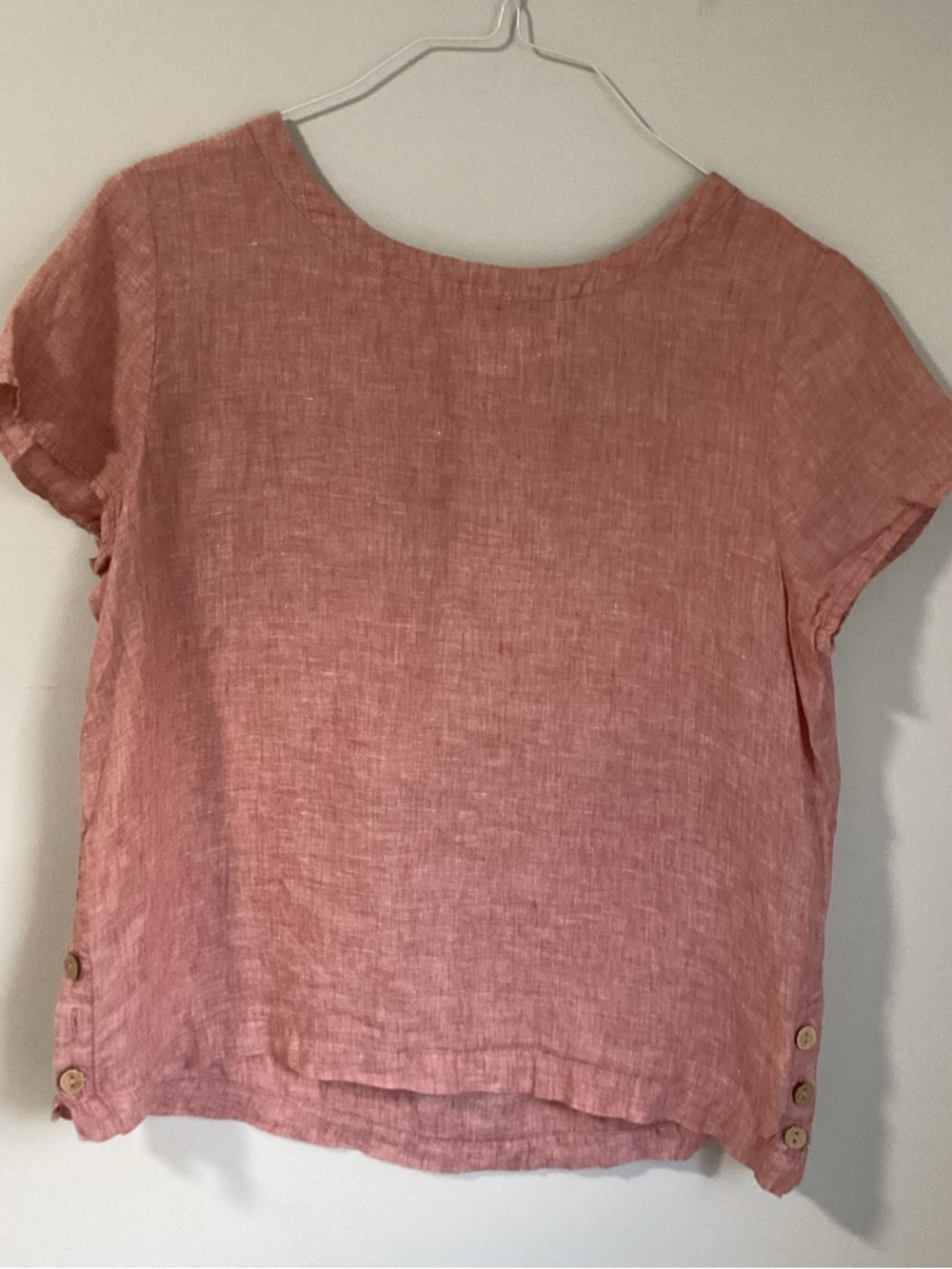 *Cynthia Rowley Dusty Rose Linen Short-Sleeve Blouse with Side Buttons